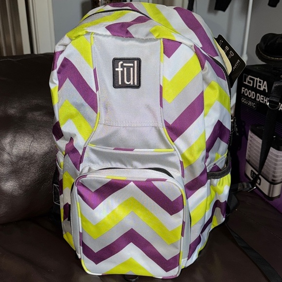 Ful Handbags - NWT Full unisex style Tilt Chevron Backpack in Purple, Yellow, White